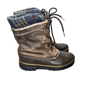 Sorel Caribou Winter Boots Women's 7 Brown Leather Wool Lined Waterproof Snow